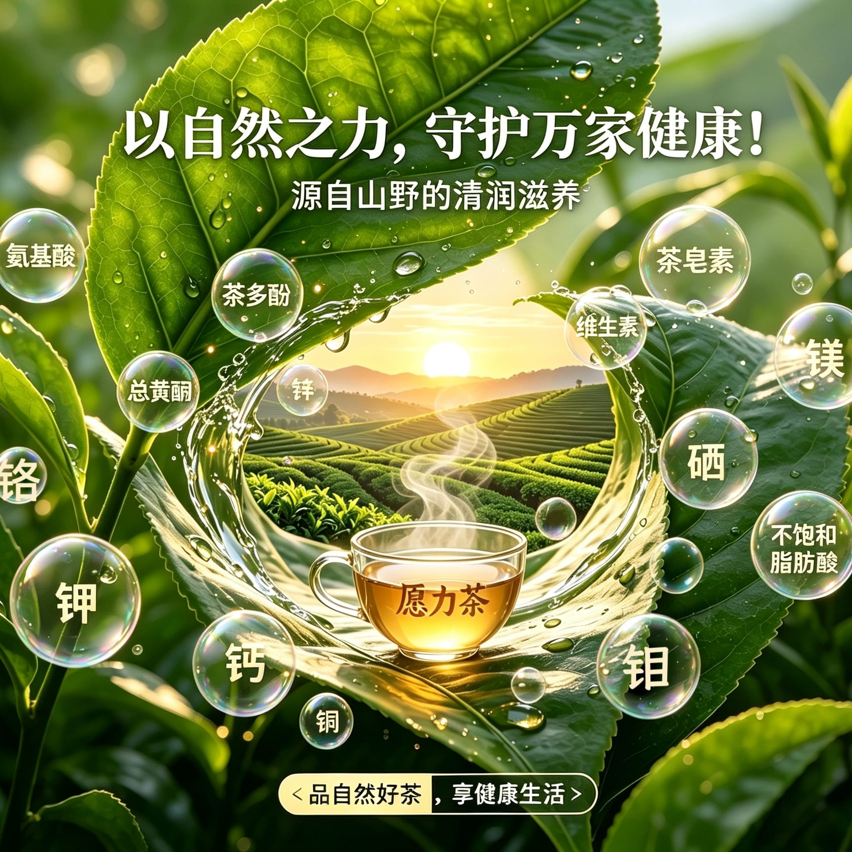 茶花现营养成分矩阵：茶多酚、氨基酸、黄酮、锌、硒、钾、钙